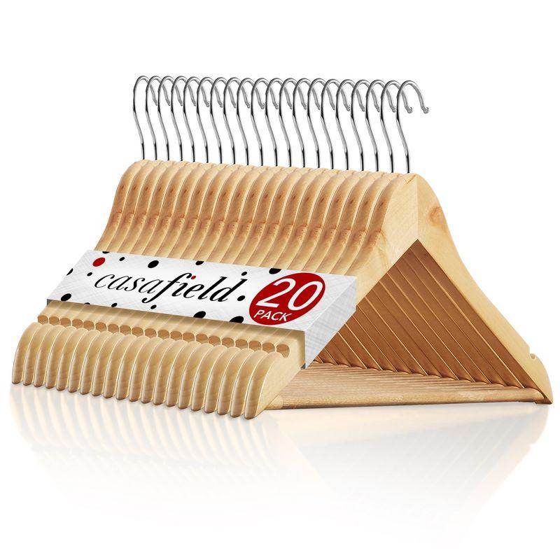 Casafield Solid Wood Non-Slip Standard Hanger for Suit/Coat (Set of 20)