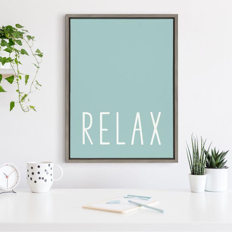 Kate and Laurel Sylvie Relax in Pale Teal Framed Canvas by Apricot and Birch, 18x24, Gray