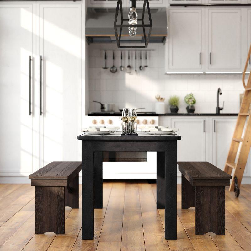 Black Rectangular Solid Pine Farmhouse Dining Table