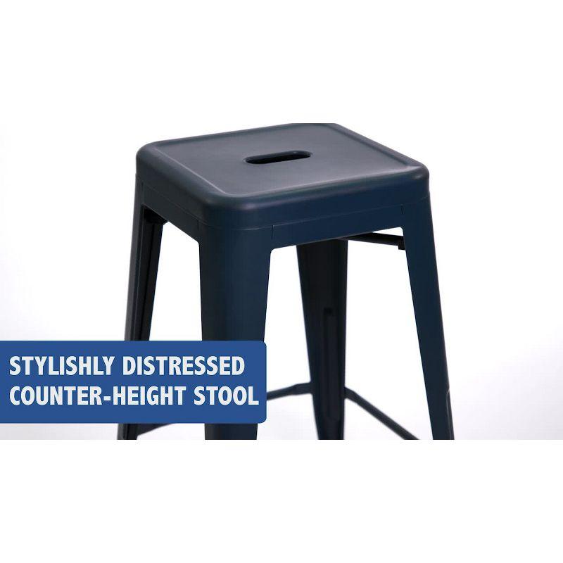 Flash Furniture Kai Commercial Grade 24" High Backless Distressed Green-Blue Metal Indoor-Outdoor Counter Height Stool