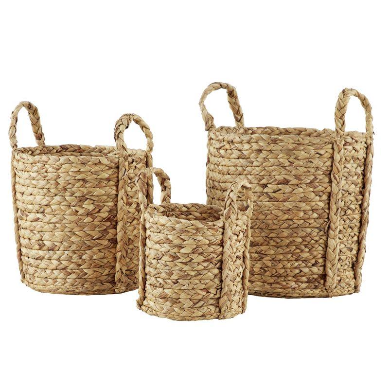 Set of 3 Seagrass Wicker Basket Planters with Handles Natural - Olivia & May: Indoor/Outdoor, 20" Size