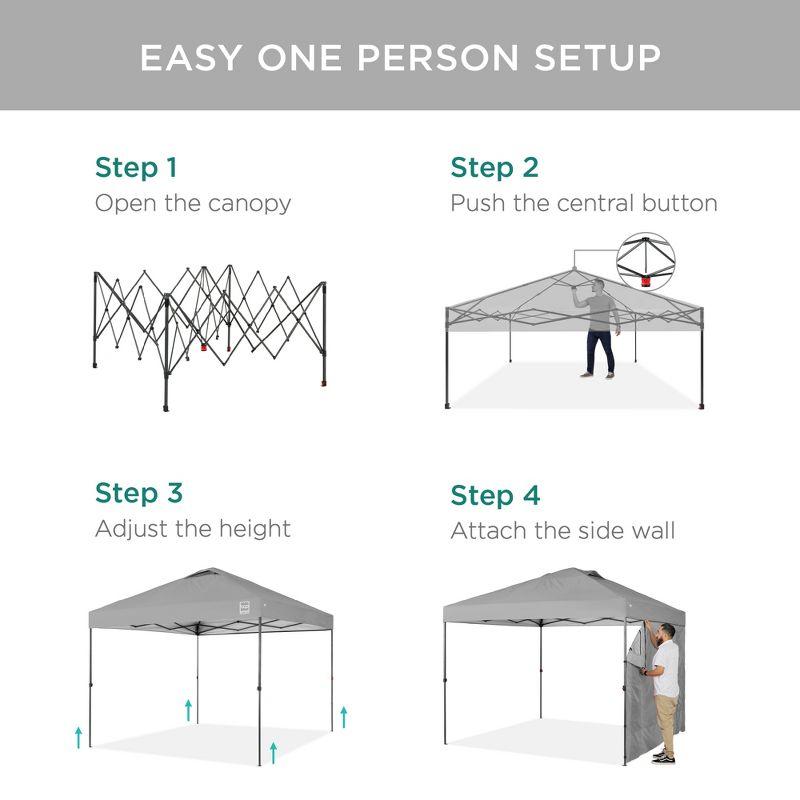 Best Choice Products 10x10ft Easy Setup Pop Up Canopy, Portable Tent w/ Side Wall, 1-Button Push, Case - Silver