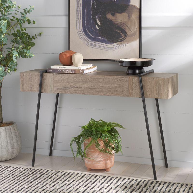 Light Grey Oak and Black Metal Console Table