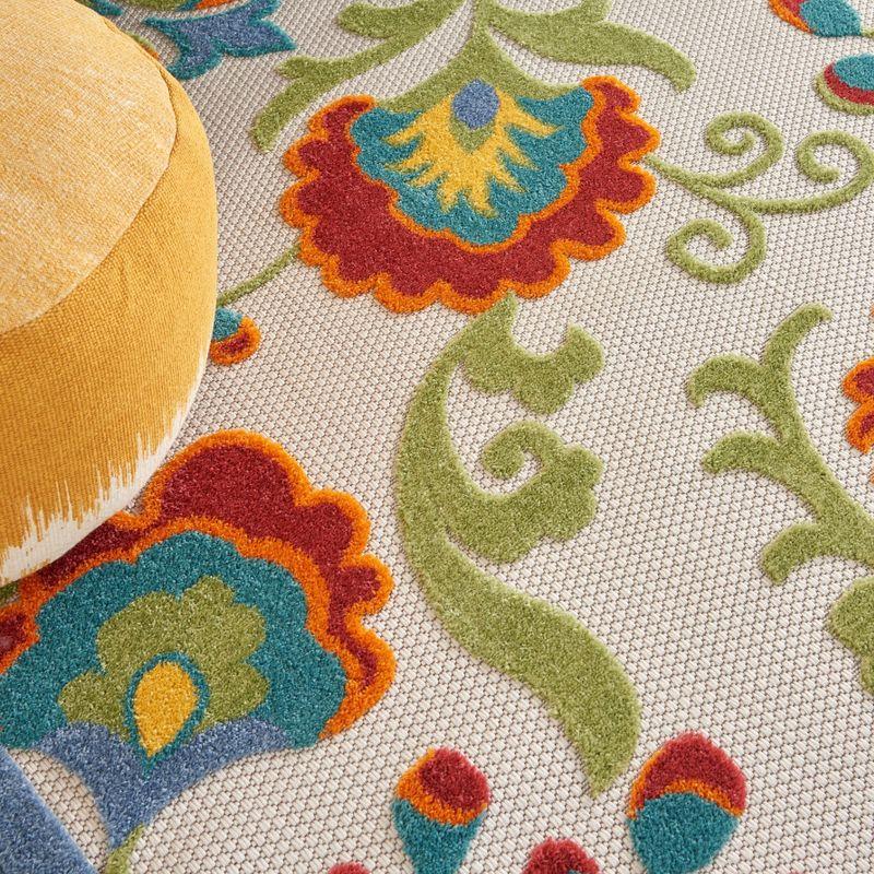 Nourison Aloha Floral Textured Flatweave High-Low Indoor Outdoor Area Rug Ivory/Multi 12' x 15'