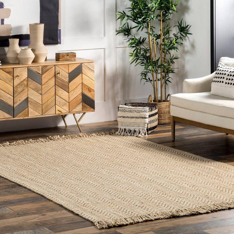 3'x5' Hand Woven Don Jute with Fringe Area Rug Brown - nuLOOM: Indoor Low Pile Rectangle, Stripe Pattern, Spot Clean