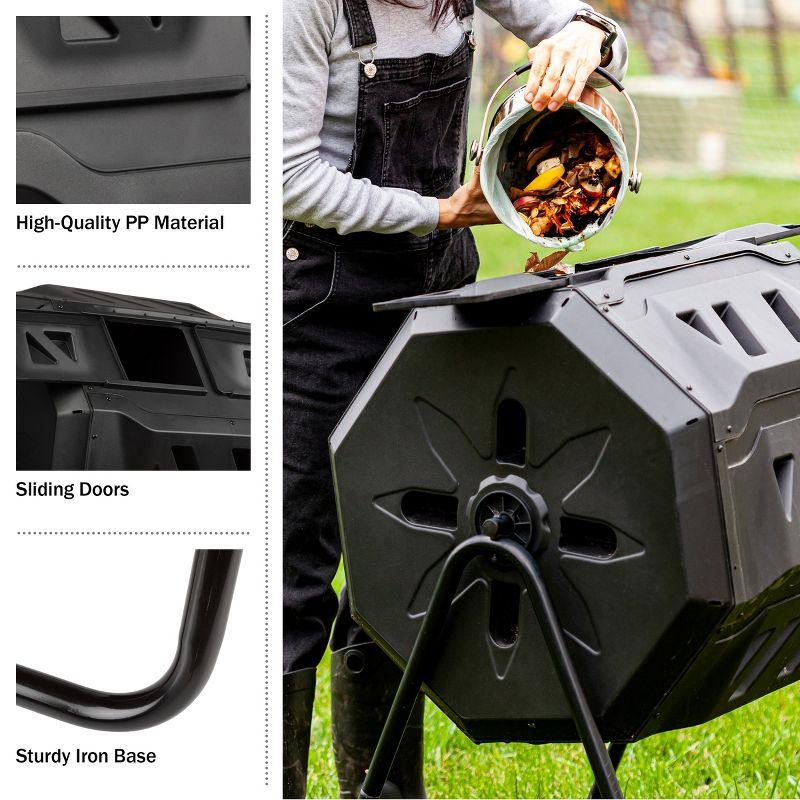 Pure Garden Compost Tumbler - 43Gal Compost Bin with Dual Chambers, 360-Degree Rotating Design, and Garden Gloves Included - Homesteading Supplies