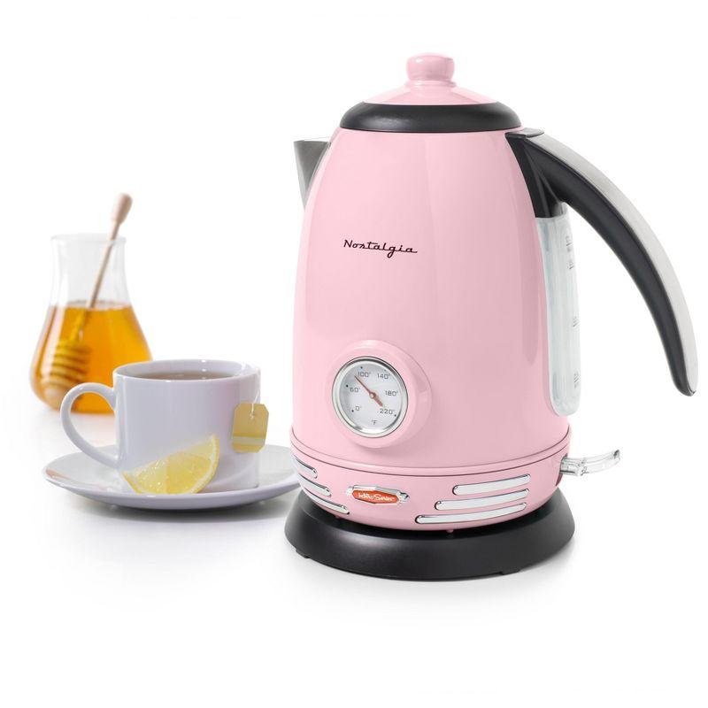 Nostalgia Pink Retro 1.7-Liter Stainless Steel Electric Kettle