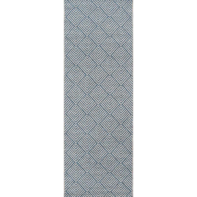 2'x10' Runner Como Bertrand Rug Blue - Momeni: Modern Geometric Indoor/Outdoor Medium Pile, 100% Polypropylene