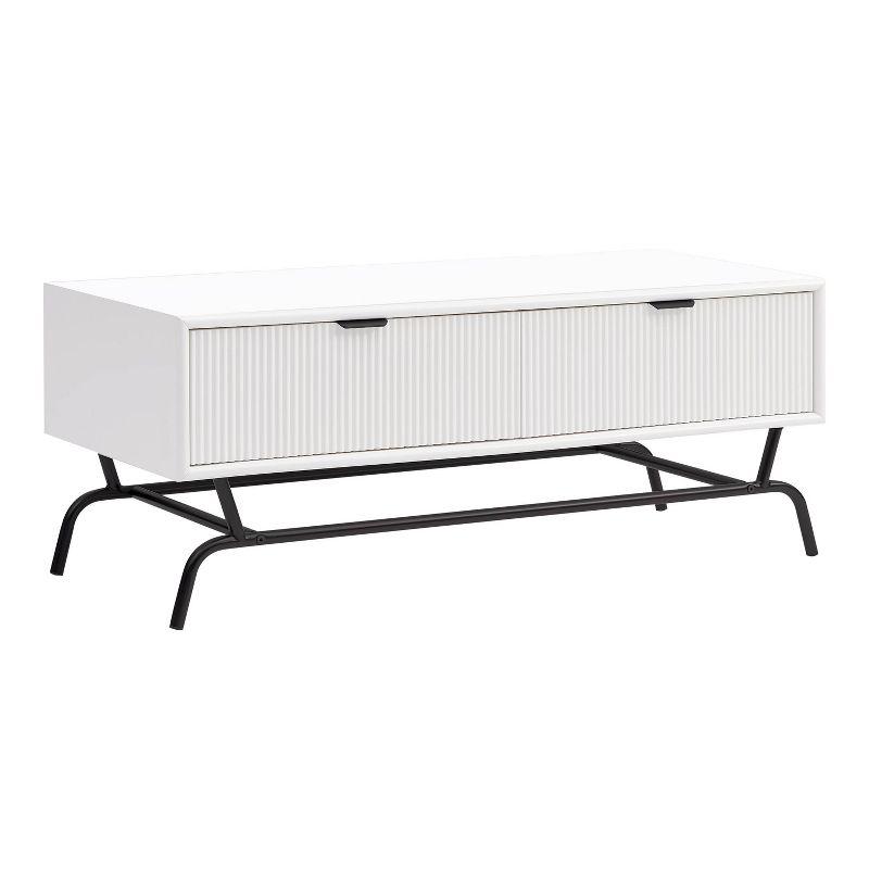 White and Black Rectangular Coffee Table with Storage