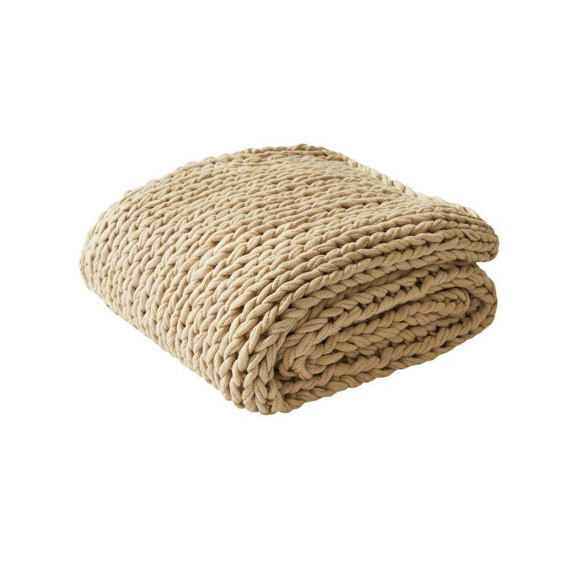 Tan Chunky Double Knit Faux Fur Throw Blanket