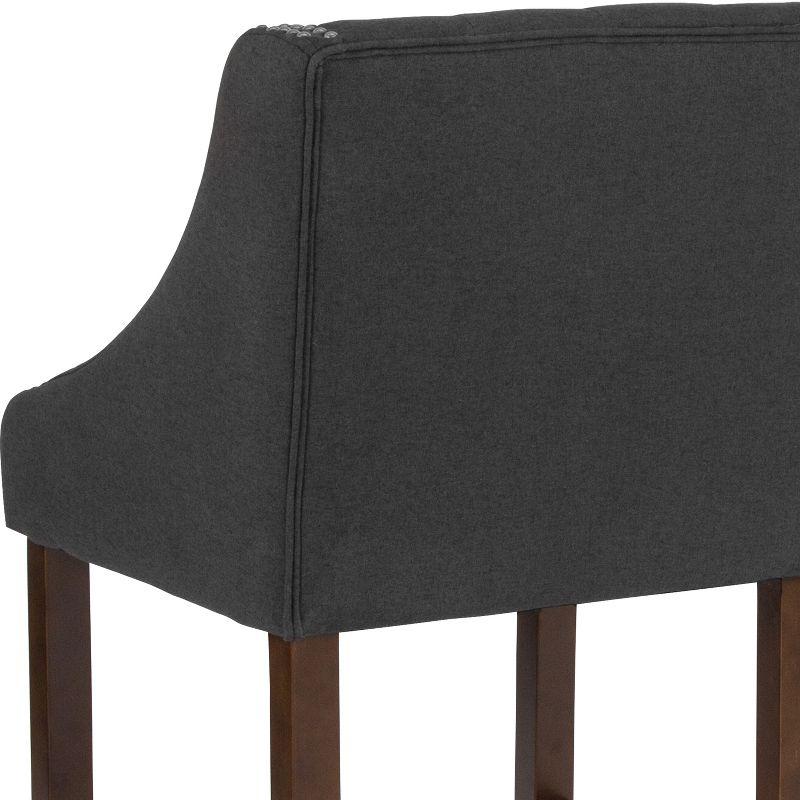 Black Tufted Leather Saddle Style Counter Stool with Walnut Frame