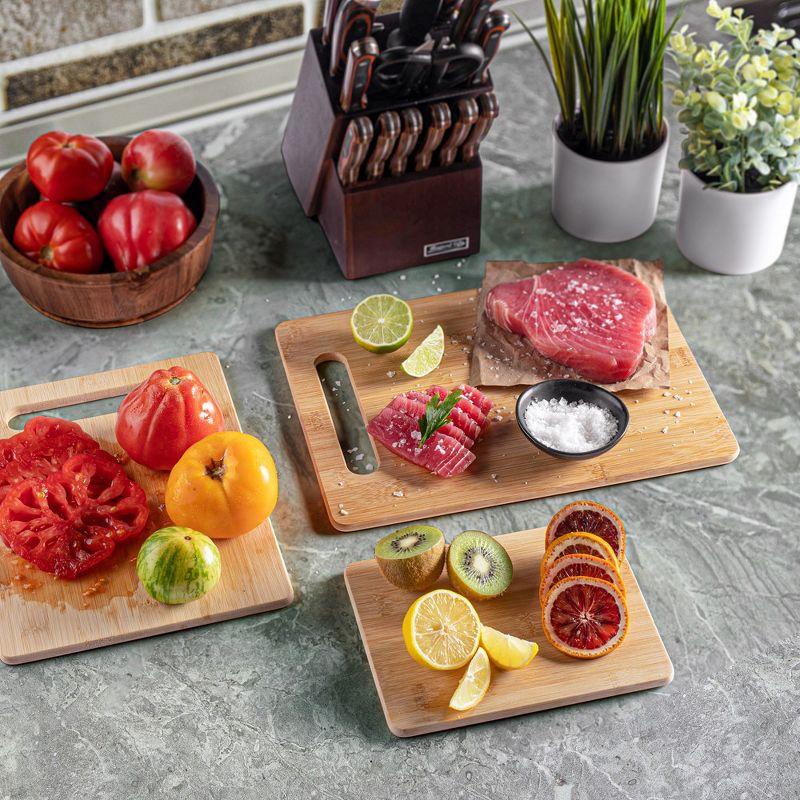 Bamboo Wood Cutting Board Set - Chopping Board with Juice Groove for Meat, Cheese & Vegetables - Butcher Block, Cheese & Charcuterie Board