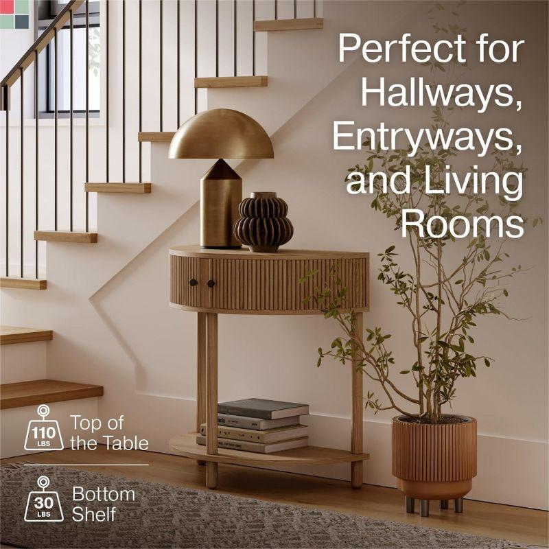 Stead Fluted Half Moon Console Table - Small Entry Table - Living Room Furniture - Modern Home Decor (Natural Oak)