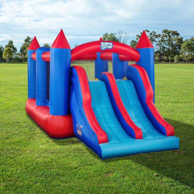 Sunny & Fun Inflatable Bounce House, Blue/Red Dual Slide Bouncy Castle