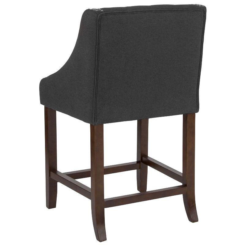 Black Tufted Leather Saddle Style Counter Stool with Walnut Frame