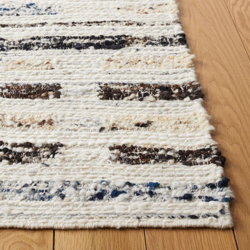 Ivory and Dark Brown Hand-Knotted Wool Shag Rug, 6' x 6'