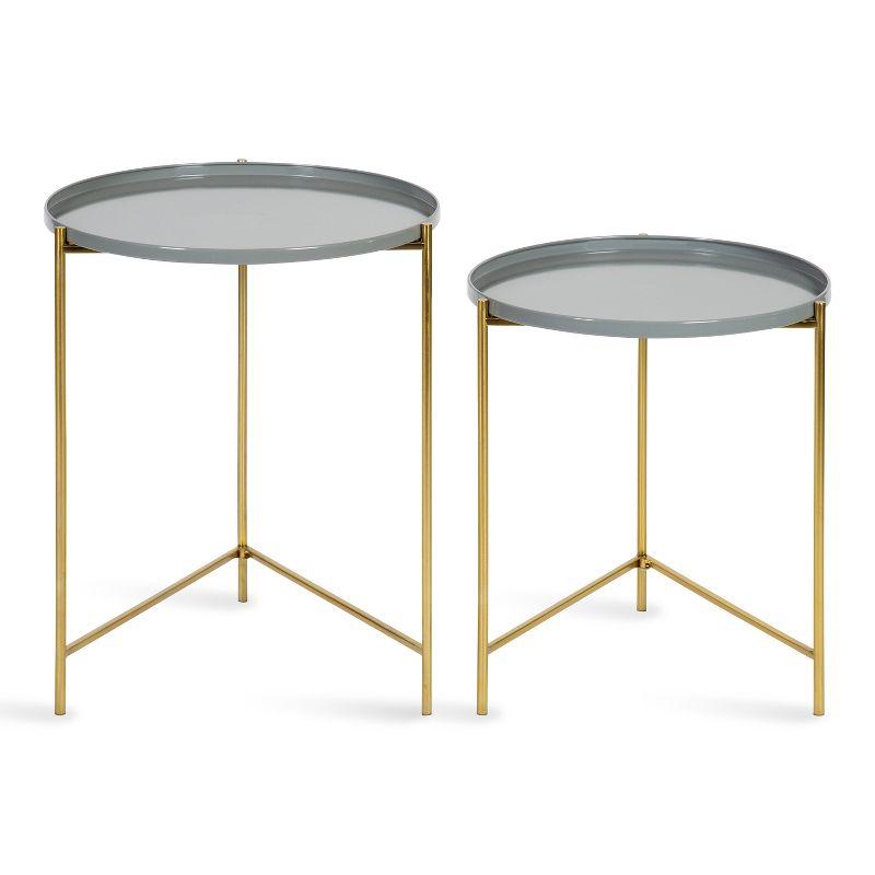 Kate and Laurel Ulani Round Metal Nesting Table, 2 Piece, Gray and Gold
