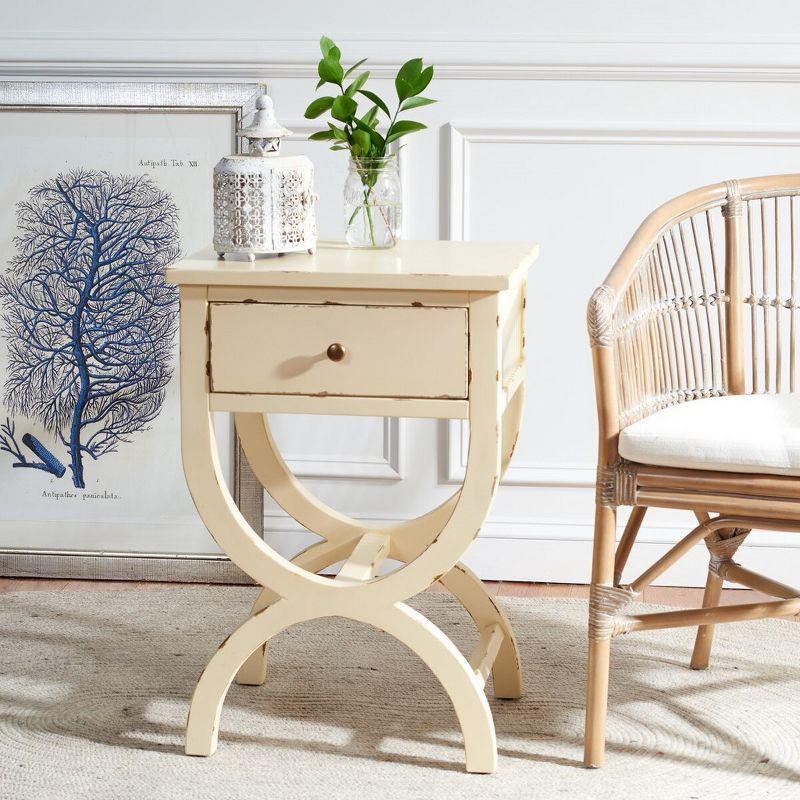 Vintage Cream Transitional Poplar End Table with Zinc Knob