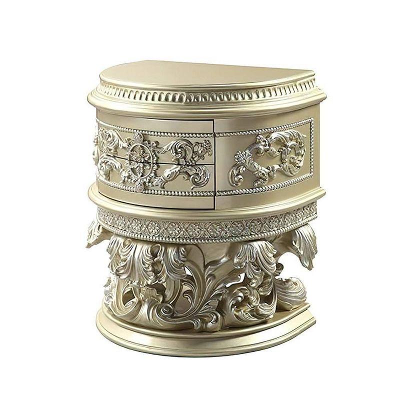 Champagne Silver Vatican Nightstand with Ornate Engravings