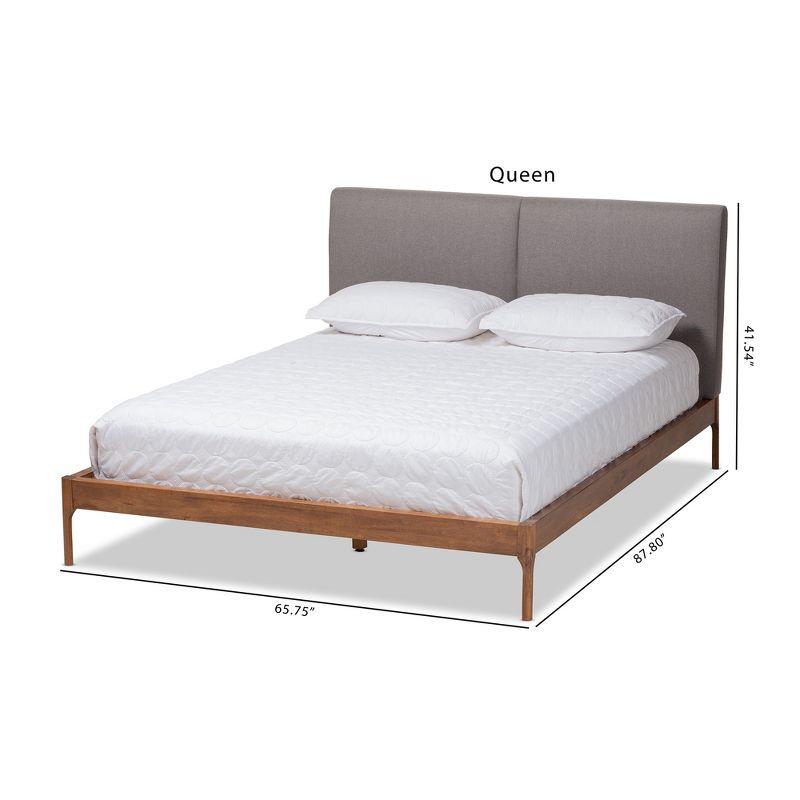 Walnut and Grey Upholstered Queen Platform Bed with Headboard