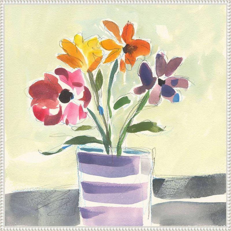 Morning Flowers Vibrant Canvas Art with White Frame