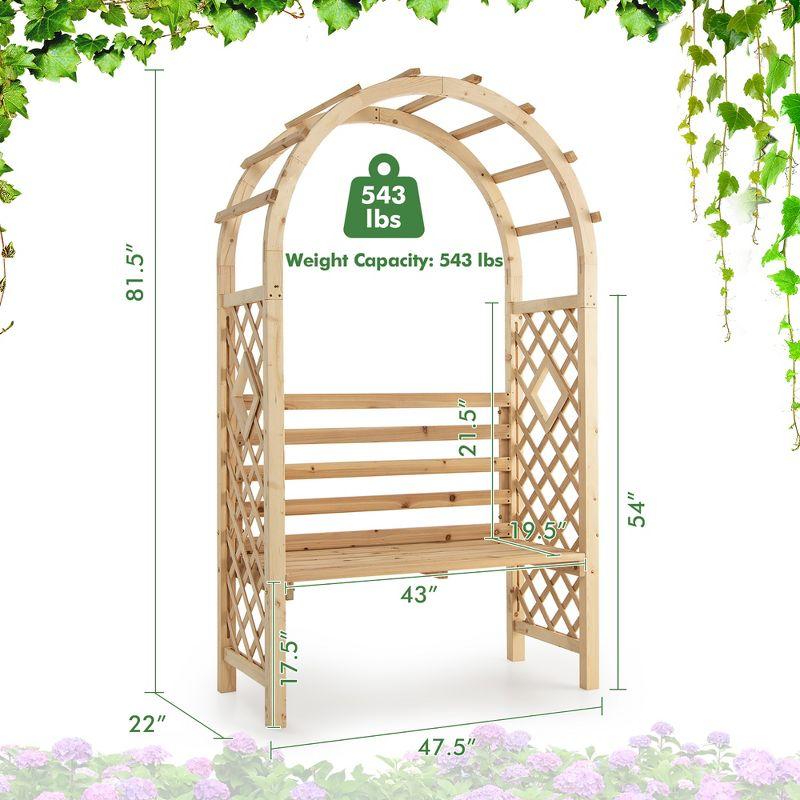 Costway Wooden Garden Bench Arch Pergola Outdoor Arbor w/backrest Patio Trellis Pergola