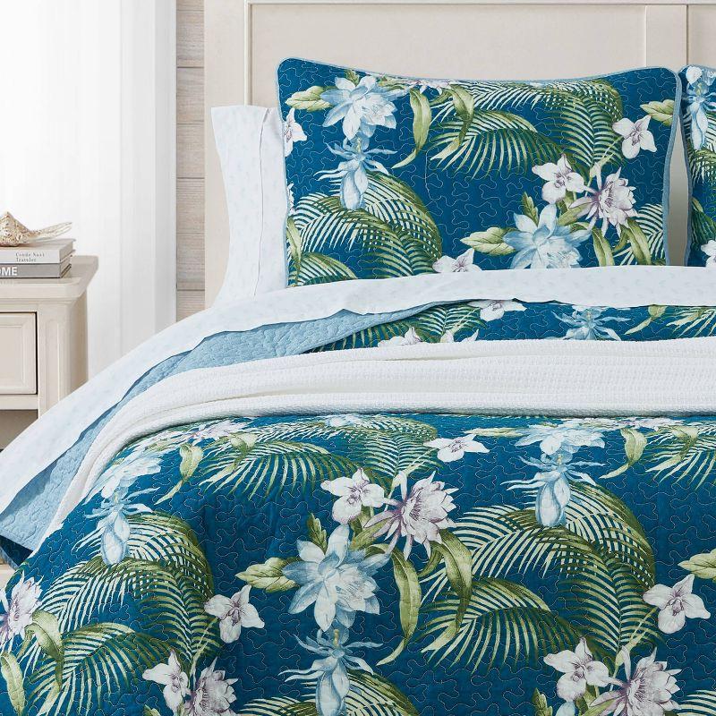 Tommy Bahama Southern Breeze Blue Cotton Reversible Quilt Set