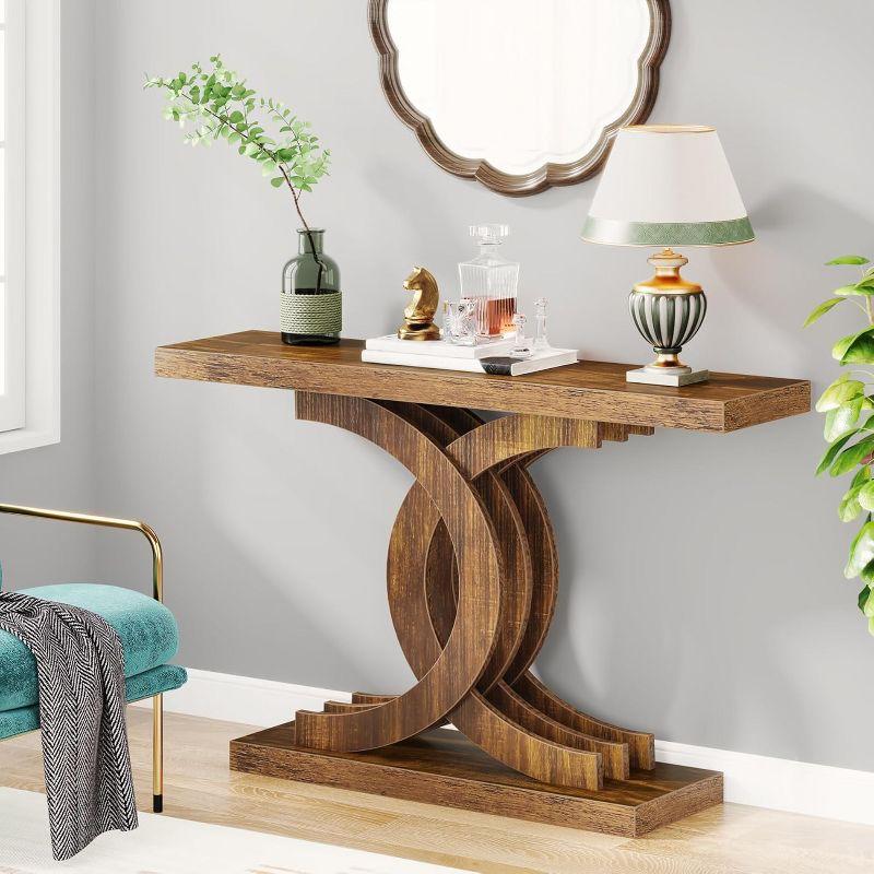 Tribesigns Modern 39-inch Console Tables, Farmhouse Entryway Table with Geometric Base, Wooden Narrow Hallway Table/Sofa Table for Living Room, Brown