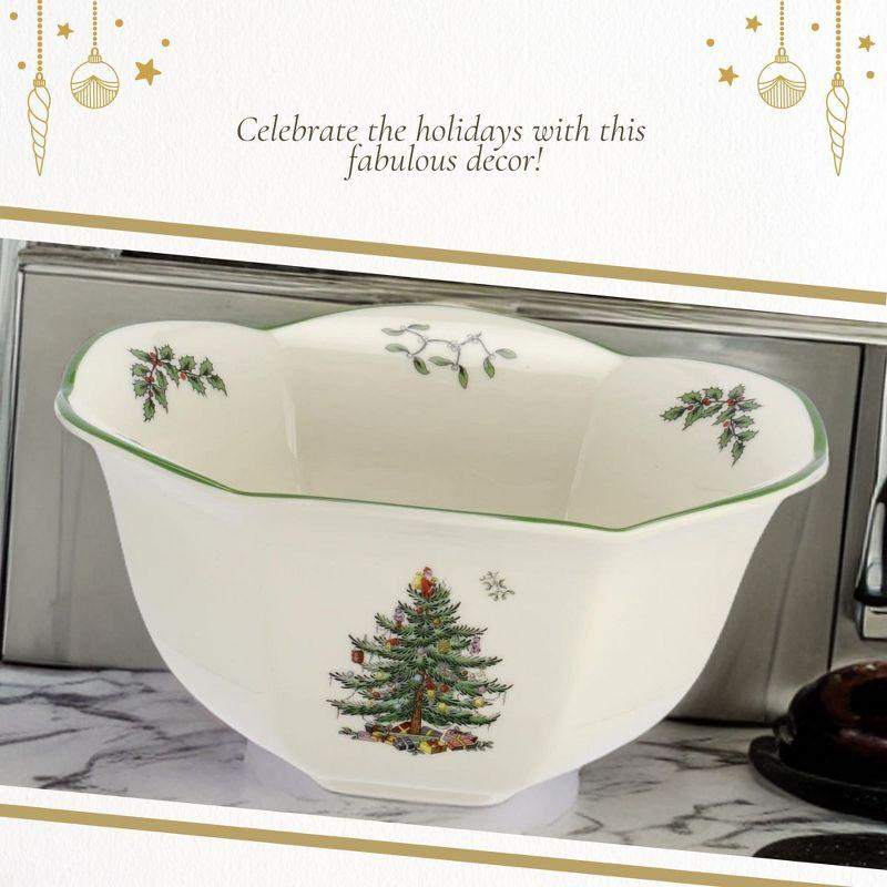 Spode Christmas Tree Hexagonal Nut Bowl, 7 Inch Decorative Bowl for Nuts, Candy and Christmas Treats