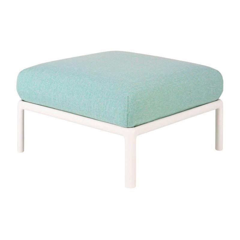 Laurel White Seafoam Outdoor Ottoman with Sunbrella Cushion