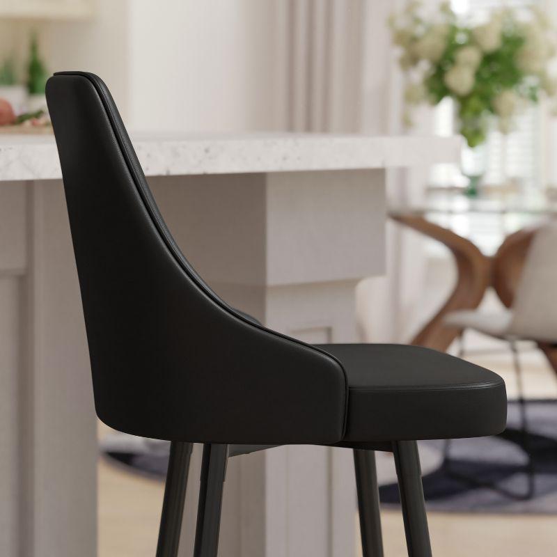 Emma and Oliver Set of Two Modern Bar Height Black Faux Leather Upholstered Dining Stools with Chrome Accented Metal Frames and Footrests