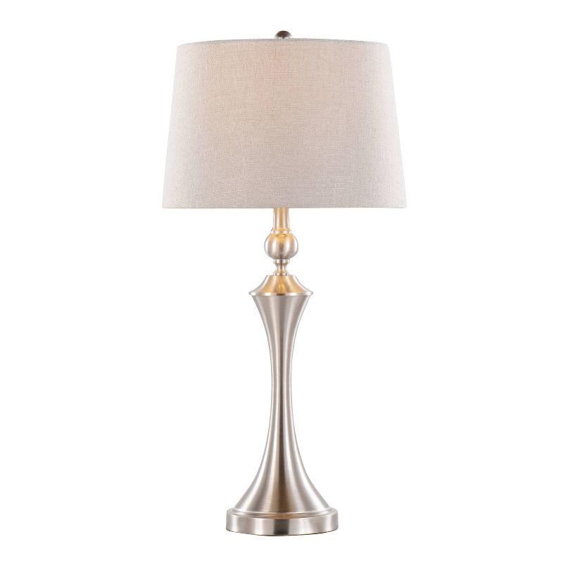 LumiSource (Set of 2) Flint 30" Contemporary Table Lamps Brushed Nickel with Taupe Textured Shade and Built-in USB Port from Grandview Gallery