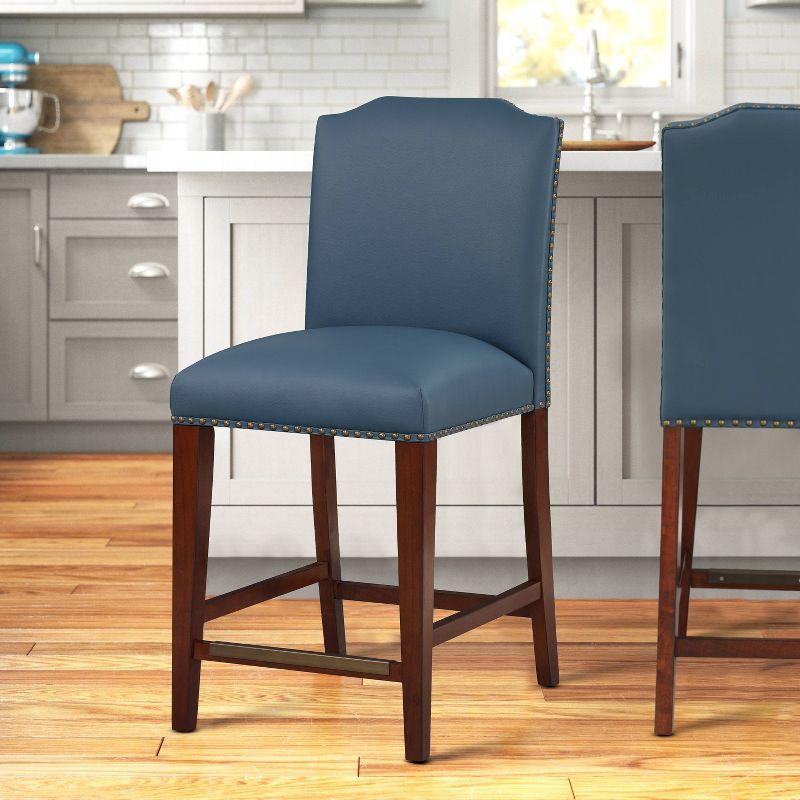 Comfort Pointe Bristol Counter Height Barstool: Espresso Finish, Faux Leather, Nailhead Trim