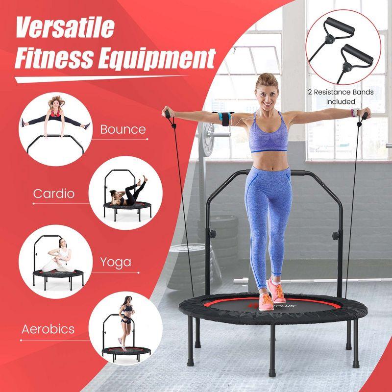 Red 40'' Foldable Fitness Trampoline with Adjustable Handle