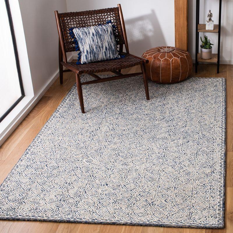 Ivory and Blue Hand-Tufted Wool Square Rug