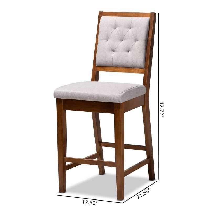 2pc Gideon Fabric Upholstered and Wood Counter Height Barstool Set Gray/Walnut Brown - Baxton Studio: Polyester, Fixed Height, Rectangle Shape