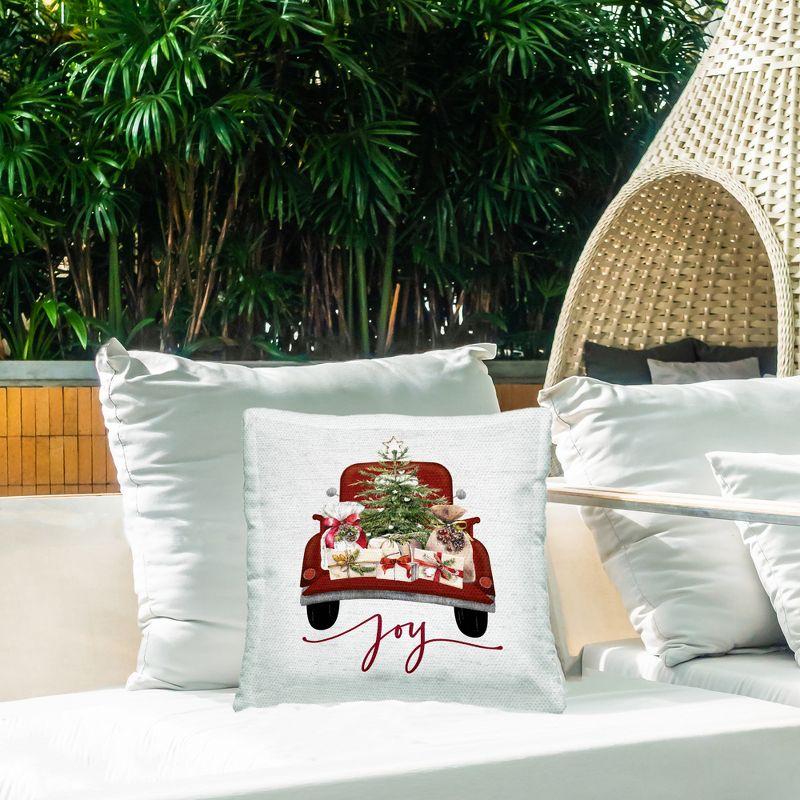 Joyful Red Christmas Truck Outdoor Square Pillow