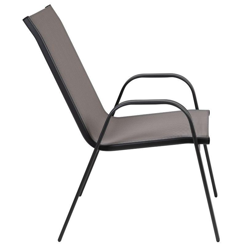 Flash Furniture 7 Piece Outdoor Patio Dining Set - 55" Tempered Glass Patio Table with Umbrella Hole, 6 Gray Flex Comfort Stack Chairs