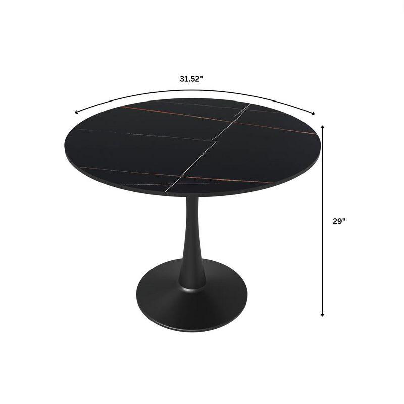 LeisureMod Round Dining Table 31" Sintered Stone Tabletop in Black Steel Bistro Series