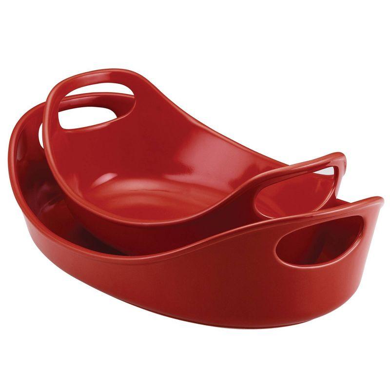 Rachael Ray Ceramic 1.25qt & 2.25qt Oval Baker Bubble & Brown Set Classic Red