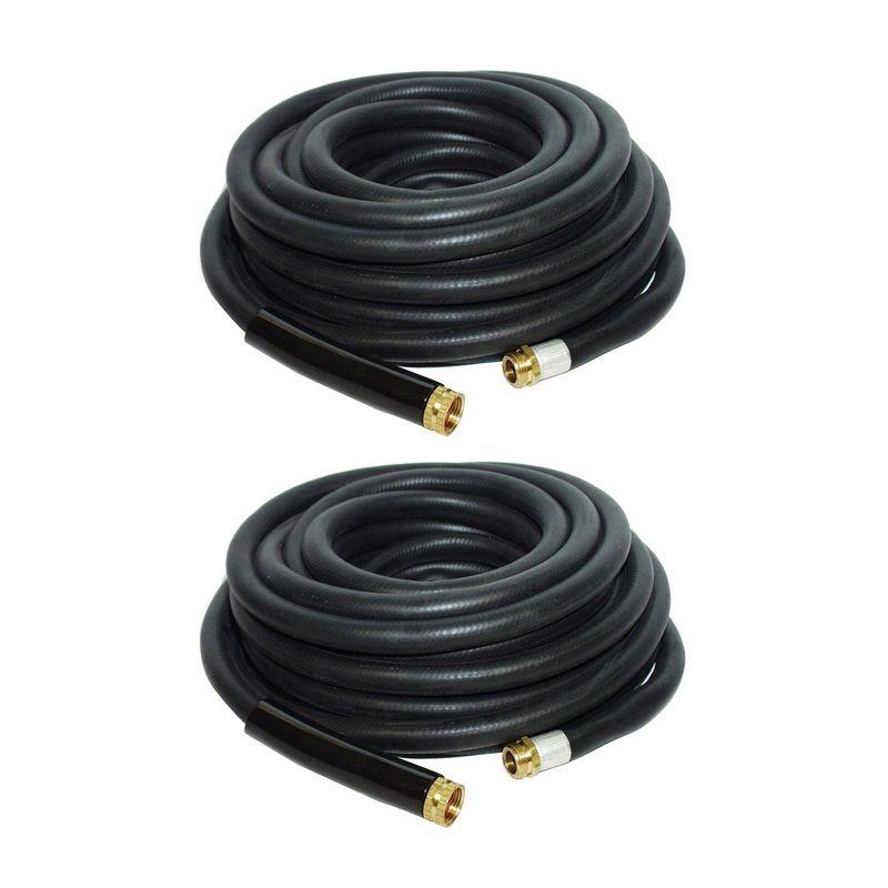 Apache 50-Foot Black Industrial Rubber Garden Water Hose with Brass Fittings (2 Pack)