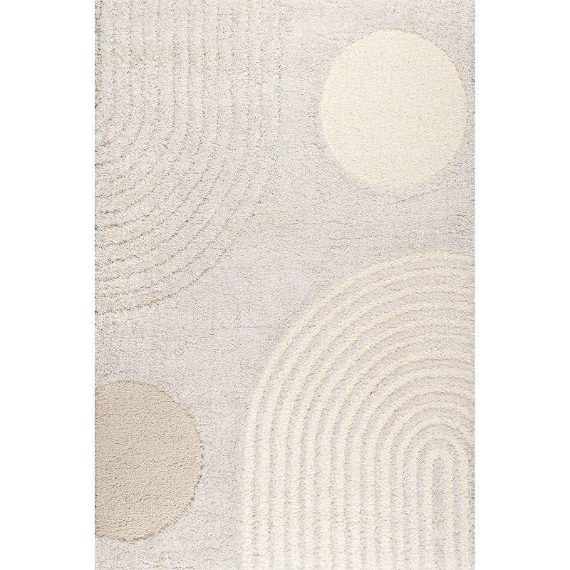 Beige Abstract Shag Area Rug with Geometric Design