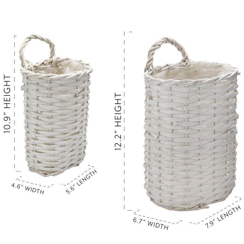 AuldHome Design Wall Hanging Baskets, White, 2pc Set; Small/Medium Wicker Rustic Farmhouse Door