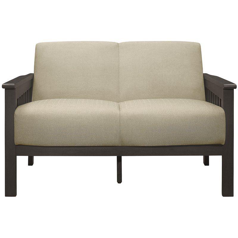 Lewiston Fabric Upholstered Loveseat in Light Brown and Antique Gray - Lexicon