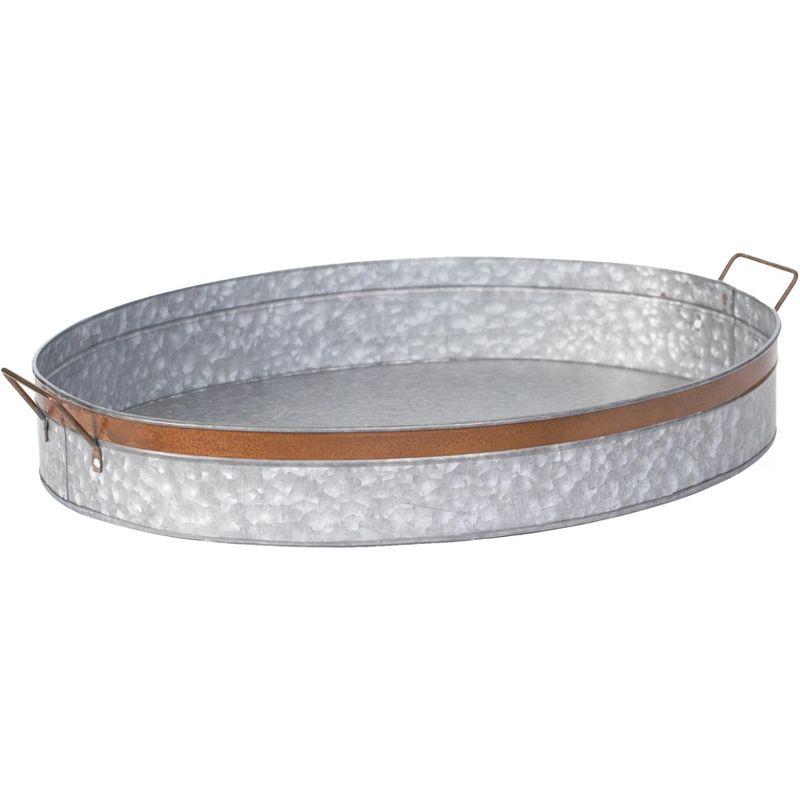 Vintiquewise Galvanized Metal Oval Rustic Serving Tray With Handles