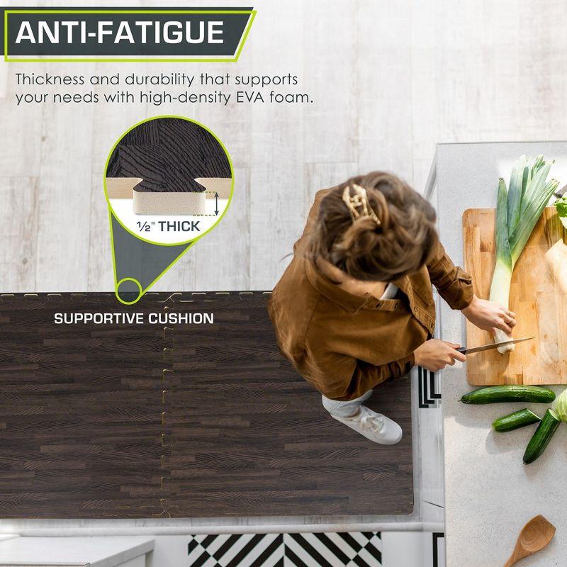 ProsourceFit Wood Grain Puzzle Mat 1/2-in, Carbon Black, 24 Sq Ft - 6 Tiles