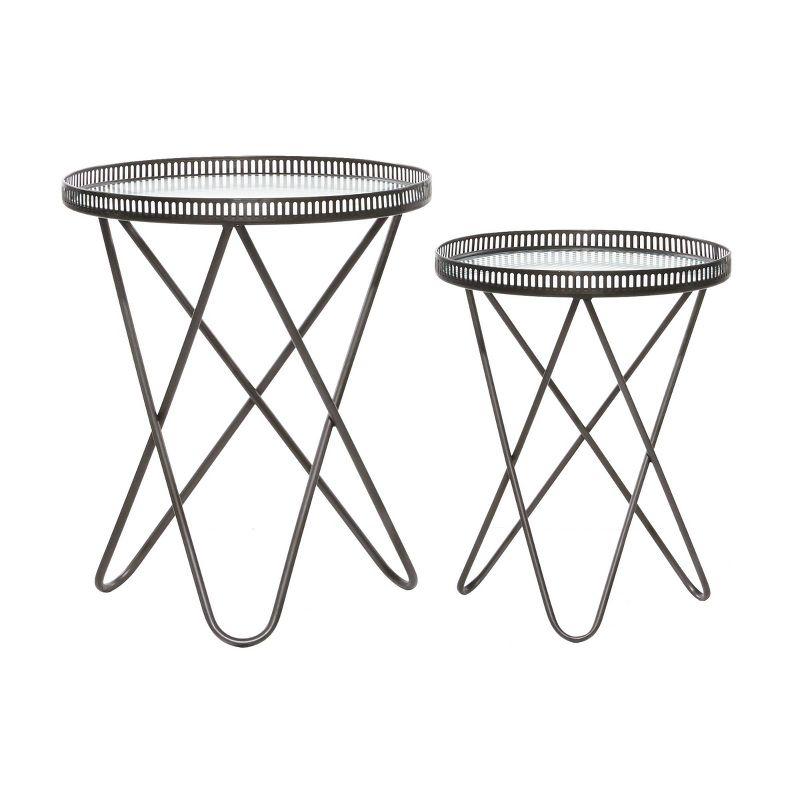 Set of 2 Industrial Metal Accent Tables Gray - Olivia & May: Tempered Glass Top, No Assembly Required