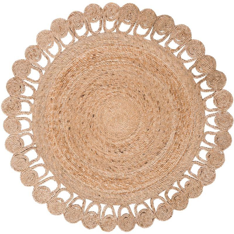 Handwoven Natural Jute Round Area Rug with Looped Edge