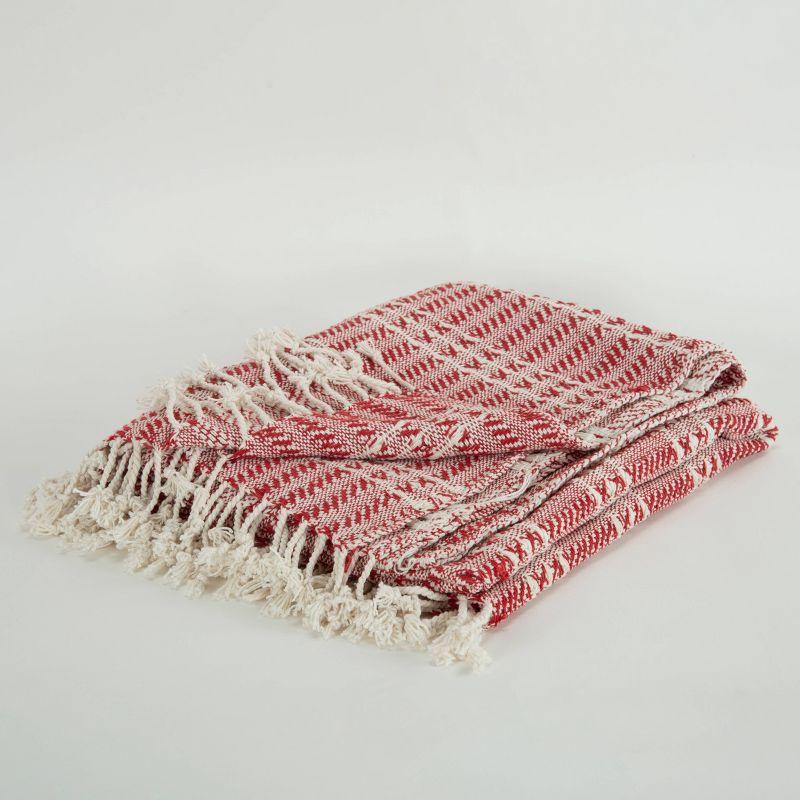 Handcrafted Red and Natural Cotton Striped Throw Blanket