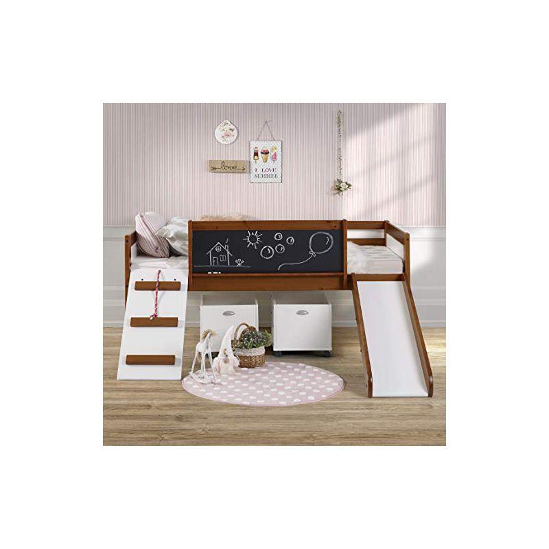 Espresso Pine Twin Loft Bed with Storage and Slide